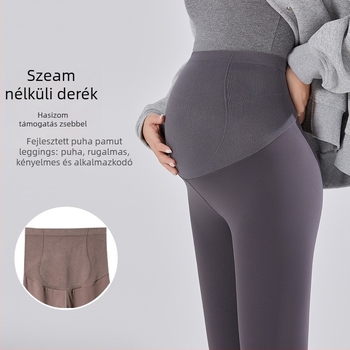 Kismama jóga nadrág – magas derekú, varrat nélküli derék, 9/10 hossz, Nylon/Spandex anyag (70–80% Nylon, <30% Spandex), karcsú szabás
