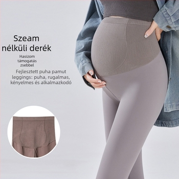 Kismama jóga nadrág – magas derekú, varrat nélküli derék, 9/10 hossz, Nylon/Spandex anyag (70–80% Nylon, <30% Spandex), karcsú szabás