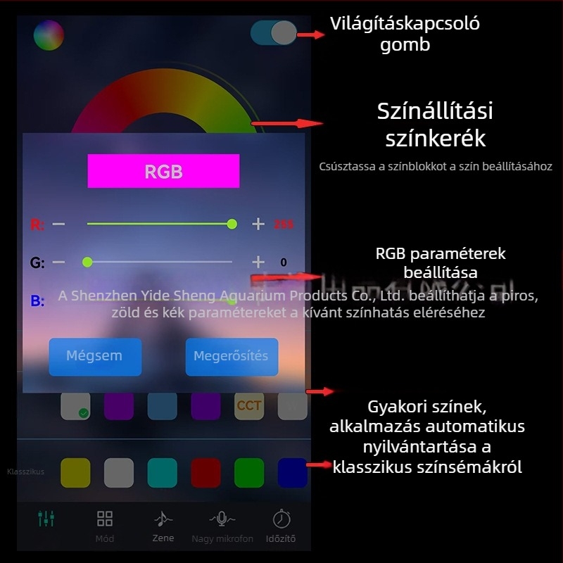 Yidesheng 5054App okos akváriumi LED lámpa – vízálló, színek kiemelésére, időzítővel és fényerő-szabályozással