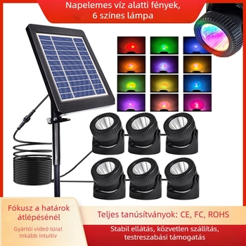 Napelemes víz alatti lámpa medencéhez, 6 fej RGB színváltó, 6V/4W, 4400mAh, Automatikus ciklus mód
