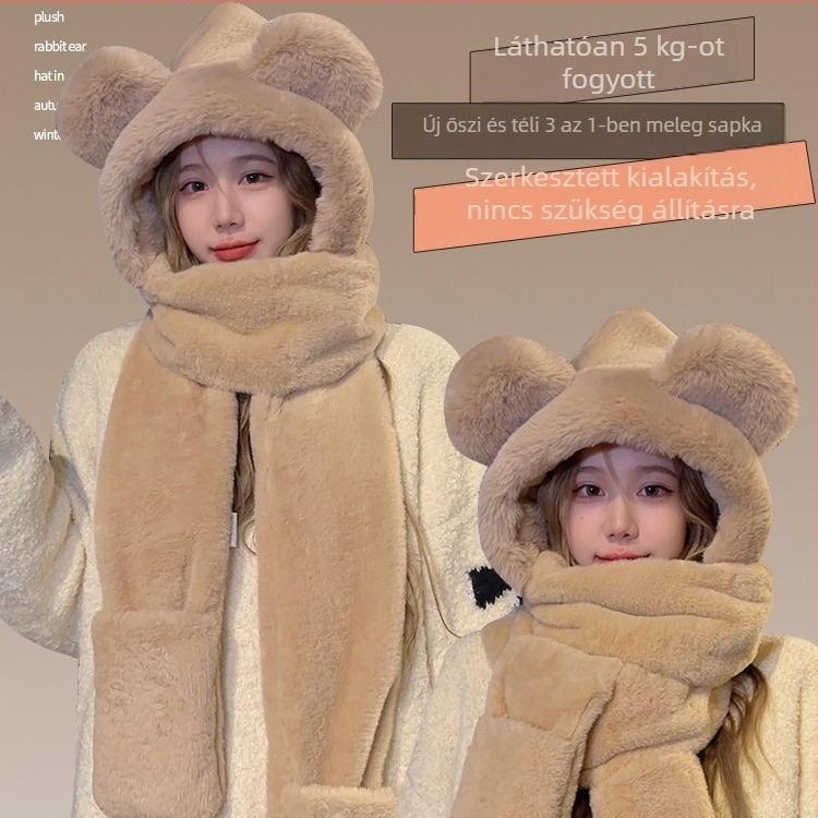 Háromrészes készlet: medve fülű sapka, sál és kesztyűk; Anyag: poliészter rost; Összetétel: sál, sapka és kesztyűk; Mintázat: egyszínű; Feldolgozás: tie-dye; Eredet: Yiwu város