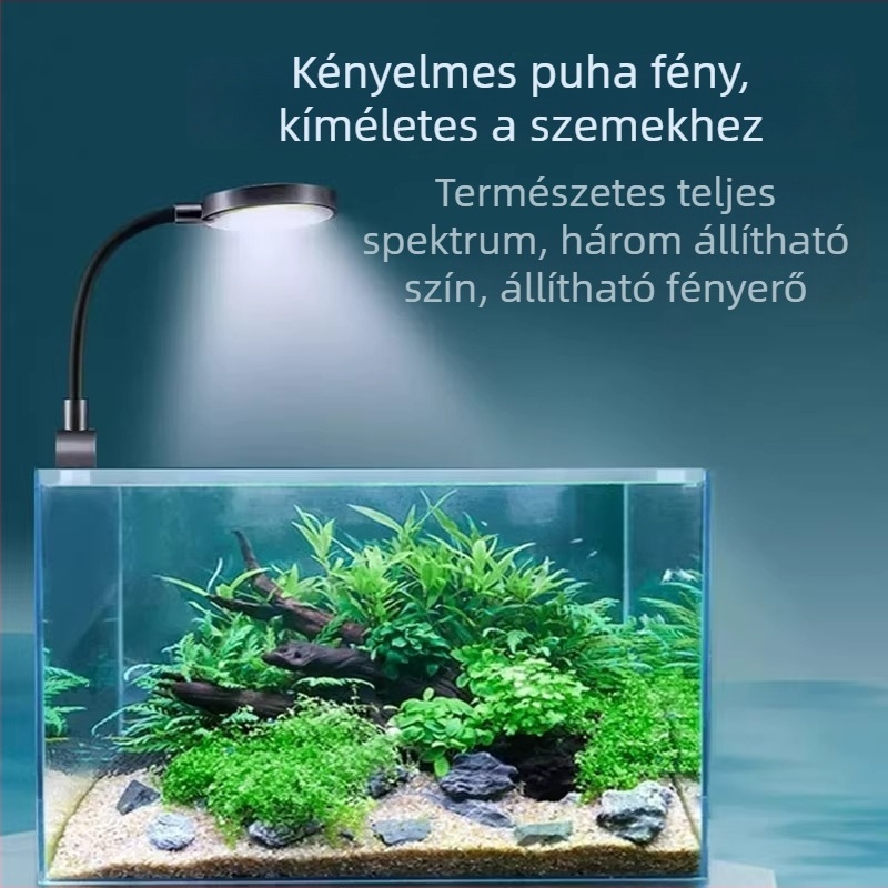 Akvárium clip-on LED lámpa, ABS anyag, USB tápegység, állítható fényerő, kiegészítő világítás halaknak és vízi növényeknek