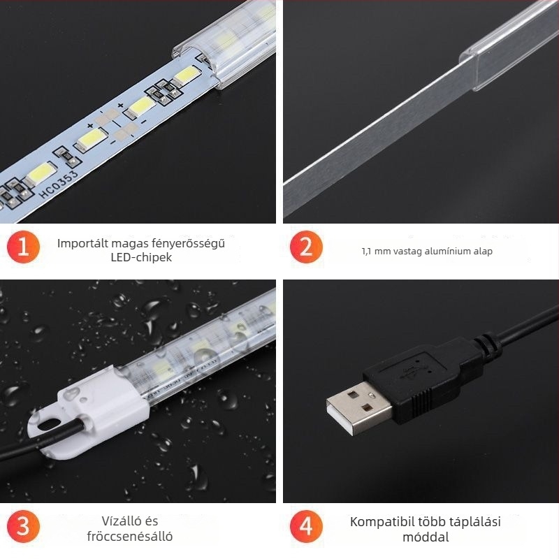 USB-s vízálló LED-szalag, ultra fényes, beépített power bankkal, kempingezéshez, kollégiumi szobához és akváriumhoz