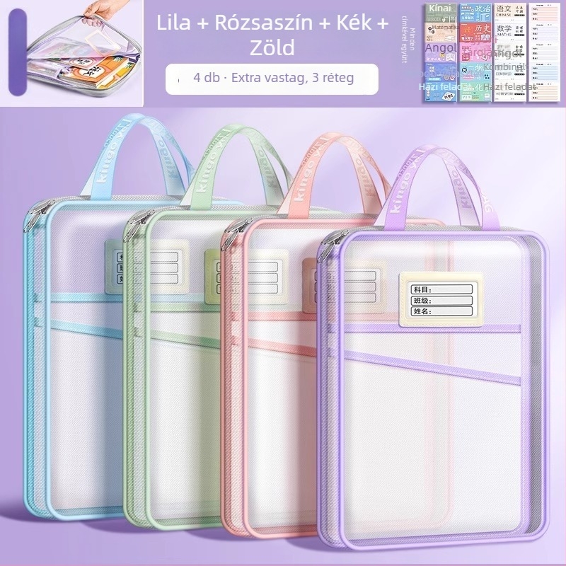 L-alakú tantárgytáska diákok számára, hálóanyag, cipzár, karikatúraszerű forma, nagy kapacitású tároló