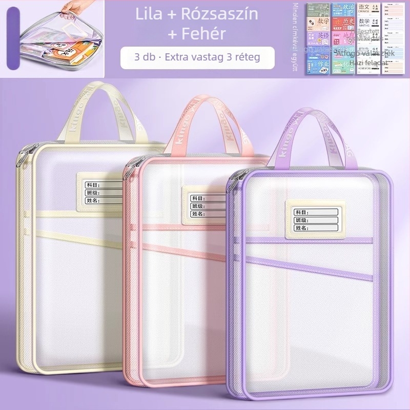 L-alakú tantárgytáska diákok számára, hálóanyag, cipzár, karikatúraszerű forma, nagy kapacitású tároló