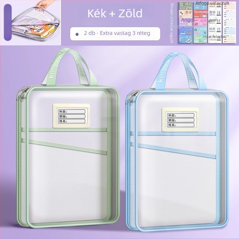L-alakú tantárgytáska diákok számára, hálóanyag, cipzár, karikatúraszerű forma, nagy kapacitású tároló