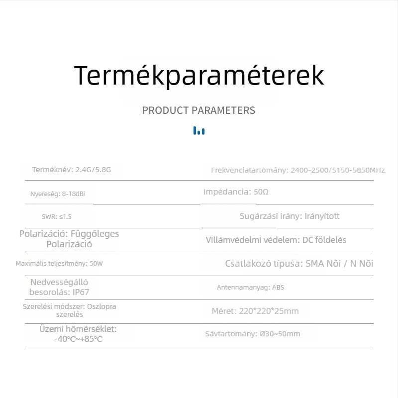 WiFi irányított síkpaneles antenna, 2.4/5.8 GHz, 18 dBi nyereség, híd AP alapállomás