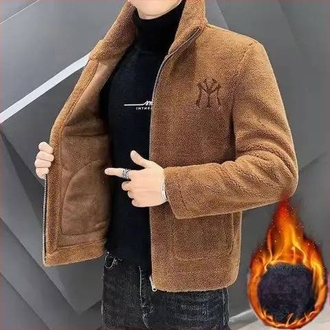 Férfi kötött kardigán, vast Jacquard, magas gallér, japán stílusú külső ruházat
