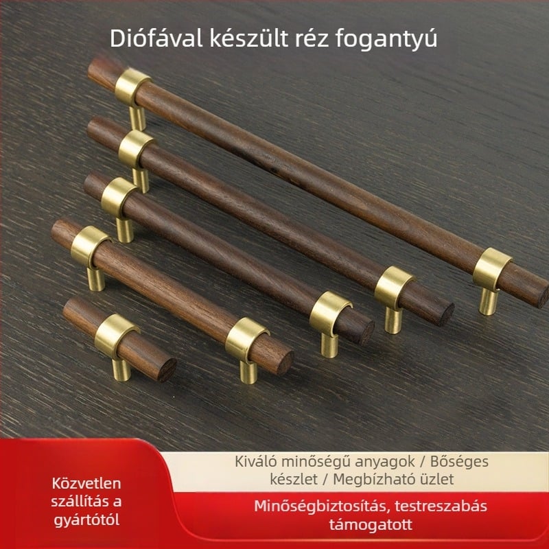 Sárgarézből készült ruhásszekrény fogantyú, modern minimalista stílus, bár alakú kialakítás, modell Ax42hb