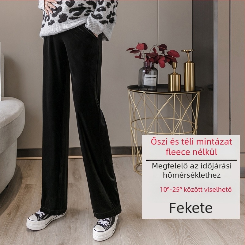 Kismama nadrág fleece-beléssel ellátott velúr anyagból, vastag szövésű, 65% pamut és spandex kevesebb mint 30%, hasi támasz, laza szabás