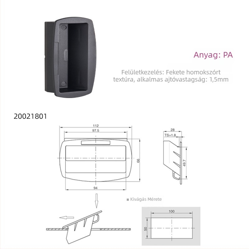 Beépített fogantyú elektromos szekrényhez, ABS anyag, homokos textúrájú felület, Essentra/Yihua márka, modern minimalist stílus