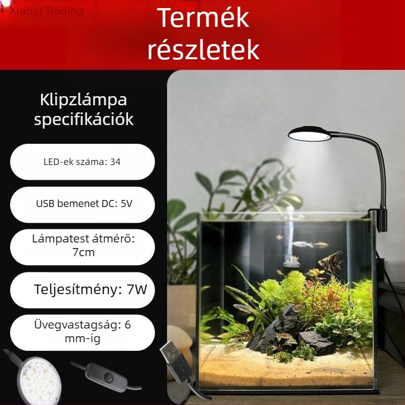 Kis akváriumhoz csipeszes LED világítás, Betta akváriumhoz, mini növényvilágítás, permetezésálló