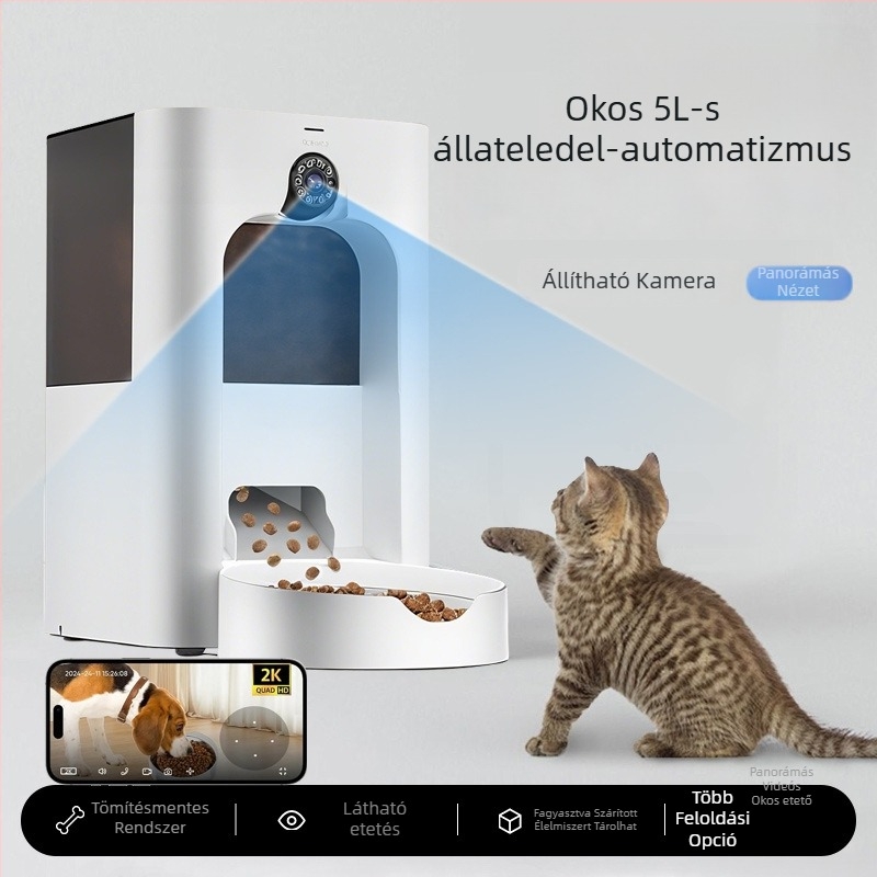 Aofan etetőautomata háziállatoknak, 2025-ös modell, applikációval vezérelhető, levehető tál, 2 kg, kutyák és macskák számára