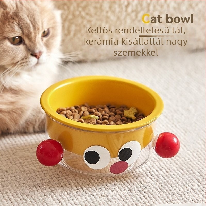 Kerámia macska etető- és itatál nyak támasztással, 2-in-1, anti-kiöntés