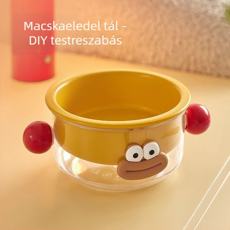 Kerámia macska etető- és itatál nyak támasztással, 2-in-1, anti-kiöntés