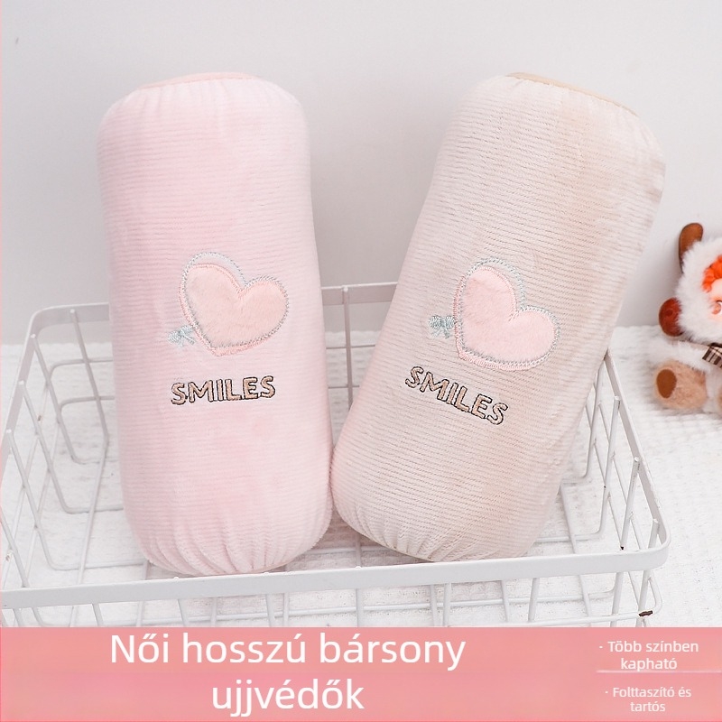 Hosszú hímzett szívmintás karvédők nőknek, szennyeződés elleni védelem, őszi–téli, koreai stílus, velúr meleg karvédők diákoknak