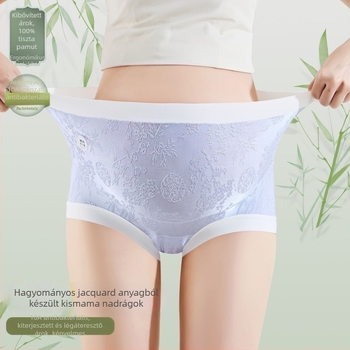 Pamutból készült terhesnadrág, magas derekú, antibakteriális, jacquard szövés, pamut bélés a kerületben, a terhesség korai-tól végéig