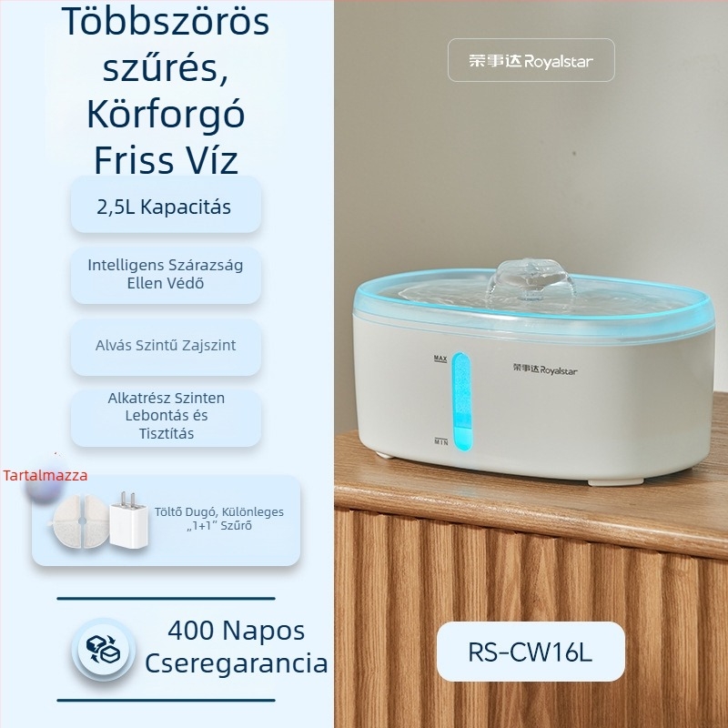 Automata víz adagoló háziállatok számára, 16 L kapacitás, áramló körforgás, levehető, macskáknak és kutyáknak
