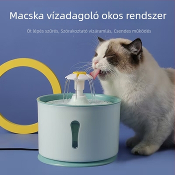 Macska vízadagoló automatikus keringéssel és többszörös szűréssel, műanyagból