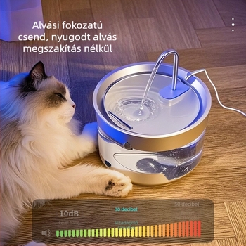 Rozsdamentes acélból készült automata macska vízadagoló szűrővel és keringéssel