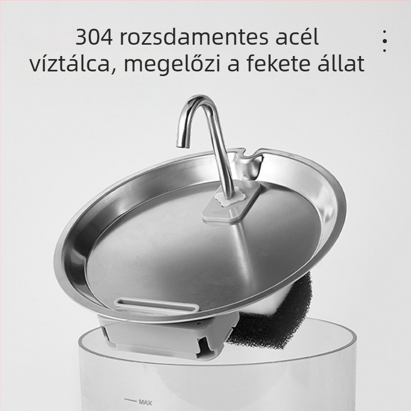 Rozsdamentes acélból készült automata macska vízadagoló szűrővel és keringéssel