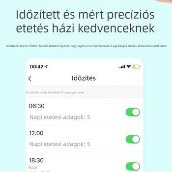 Alkalmazással működő okos állateledel-adagoló macskáknak és kutyáknak, automatikus időzített és porciózott etetés, elakadás elleni kialakítás, videókamerával, 6 L kapacitás