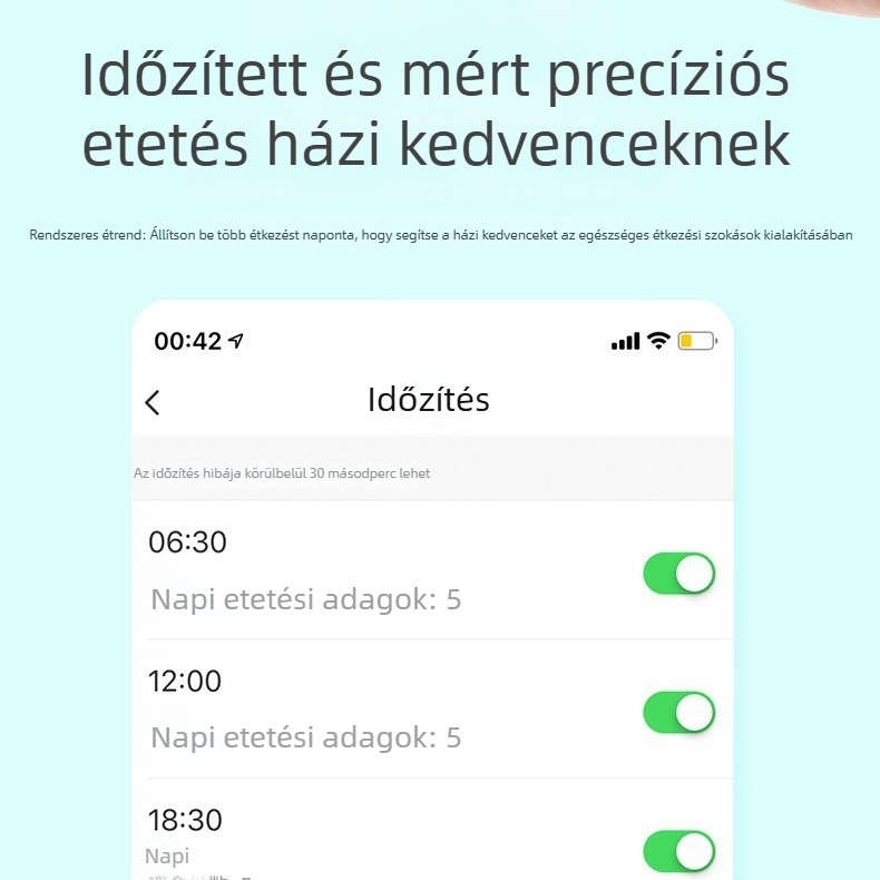 Alkalmazással működő okos állateledel-adagoló macskáknak és kutyáknak, automatikus időzített és porciózott etetés, elakadás elleni kialakítás, videókamerával, 6 L kapacitás