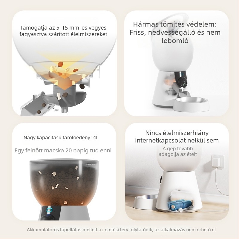 Okos háziállat etető kamera és Wi‑Fi-vel, 4 L kapacitású etetőtál, kutyáknak és macskáknak, alkalmazáson keresztül vezérelhető