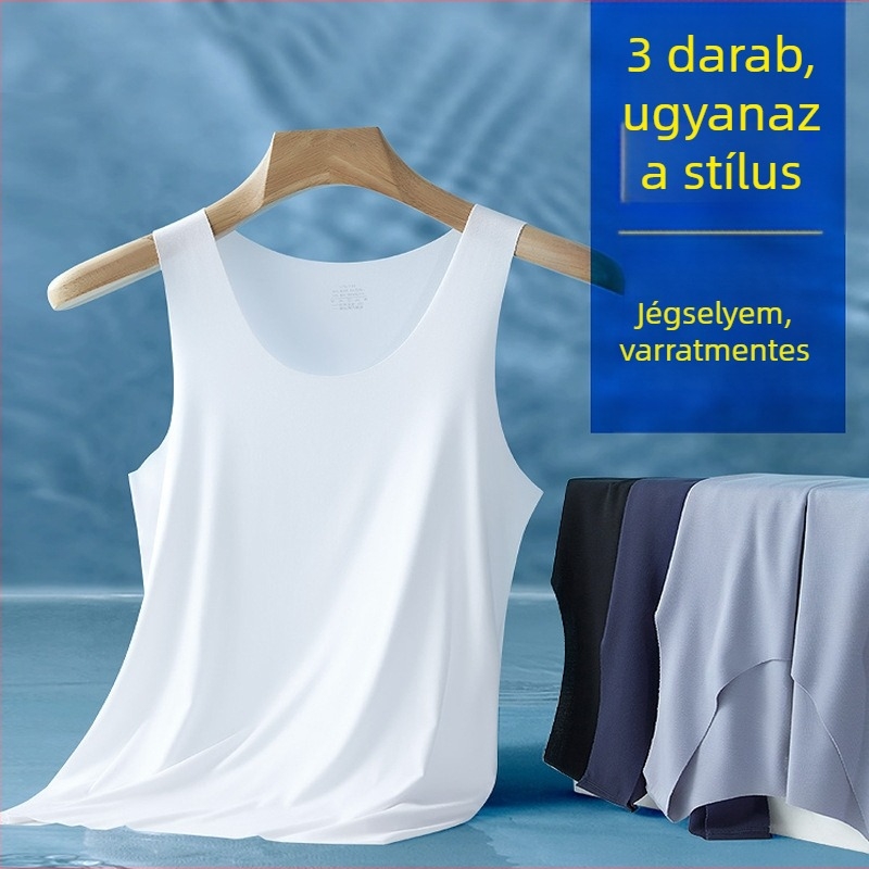 Férfi széles vállú ujjatlan felső, Modal, 90–95% Modal tartalom, Vast szövet 251–300 g/m², Kerek nyak, Nyár