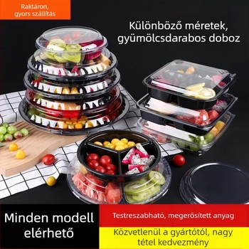 Egyszer használatos, átlátszó PET gyümölcs csomagoló doboz fedéllel és rekeszekkel