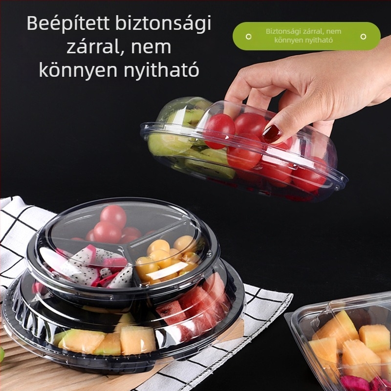 Egyszer használatos, átlátszó PET gyümölcs csomagoló doboz fedéllel és rekeszekkel