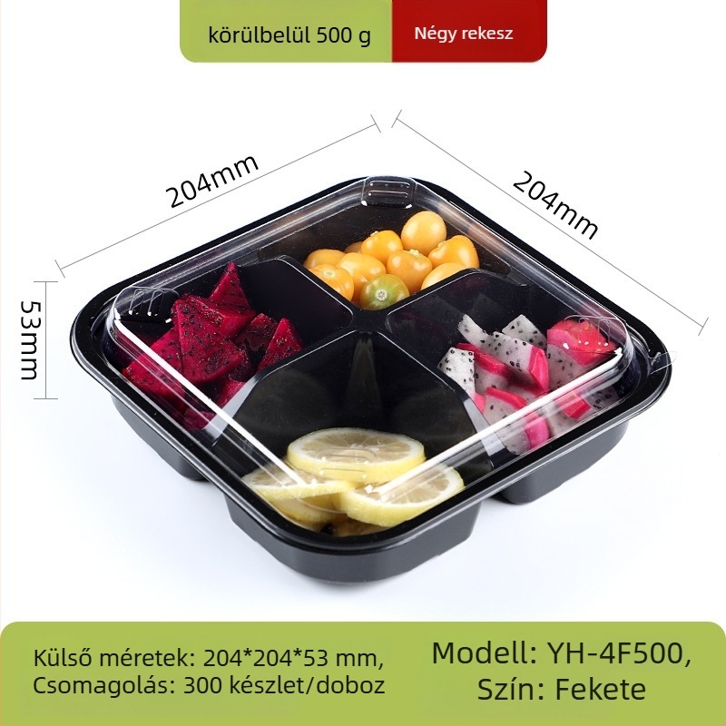 Egyszer használatos, átlátszó PET gyümölcs csomagoló doboz fedéllel és rekeszekkel