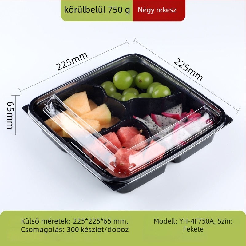 Egyszer használatos, átlátszó PET gyümölcs csomagoló doboz fedéllel és rekeszekkel