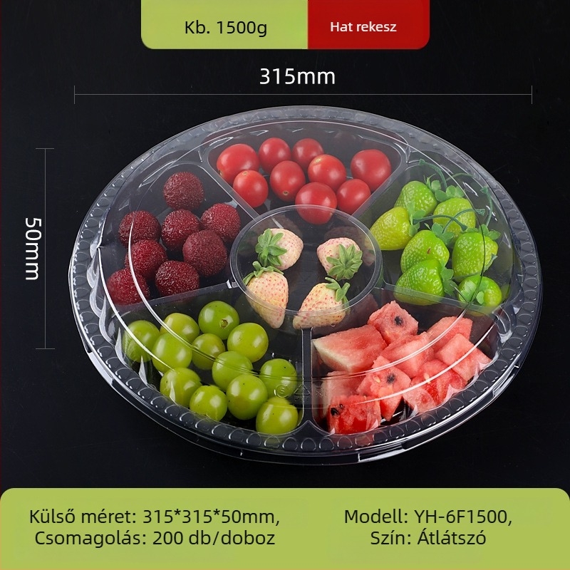 Egyszer használatos, átlátszó PET gyümölcs csomagoló doboz fedéllel és rekeszekkel