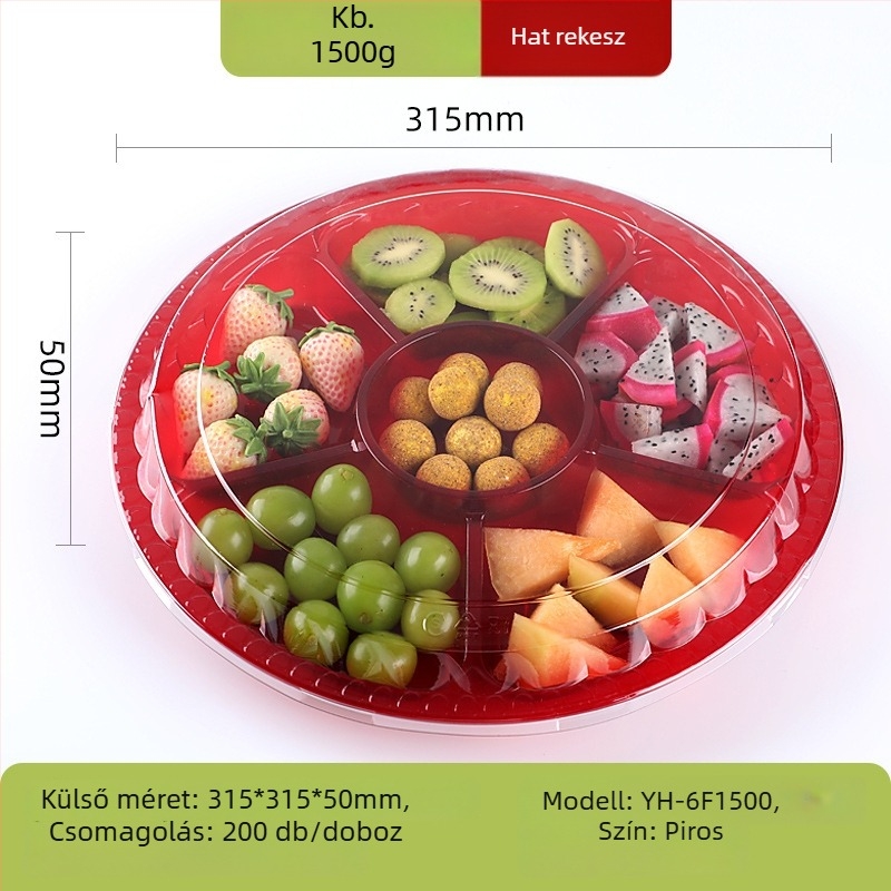 Egyszer használatos, átlátszó PET gyümölcs csomagoló doboz fedéllel és rekeszekkel