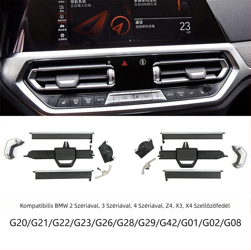 BMW első középső légcsatorna lapát a G-hez — Alkatrész számok 64119855415, 64119459488; Kompatibilis a G20/G21/G22/G23/G26/G28/G29/G42/G01/G02/G08 modelljeivel; Illik a 2-es, 3-as és 4-es sorozathoz, Z4, X3, X4