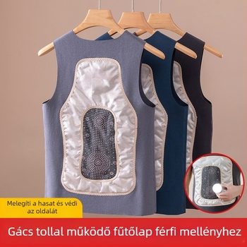 Férfi down mellény fleece béléssel, dupla réteg, elöl kötős zárás, kerek nyakú, 401–500 g/m² vastagság