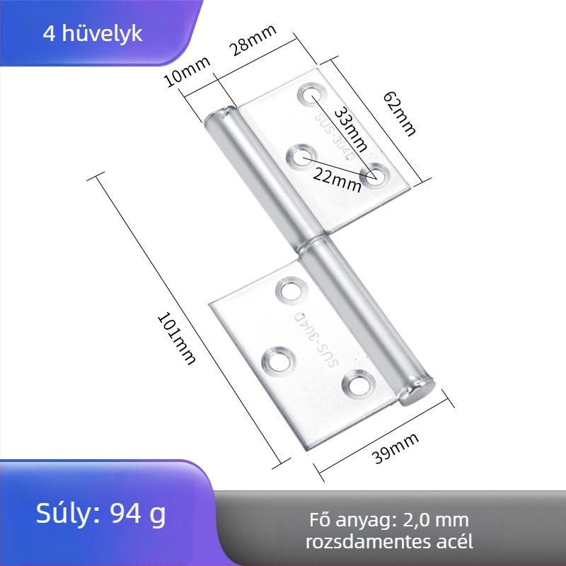 Zászló alakú rozsdamentes acél ajtózsanér, levehető, polírozott felülettel, modell Flag Hinge