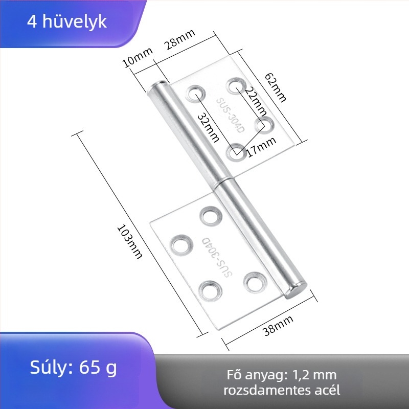 Zászló alakú rozsdamentes acél ajtózsanér, levehető, polírozott felülettel, modell Flag Hinge