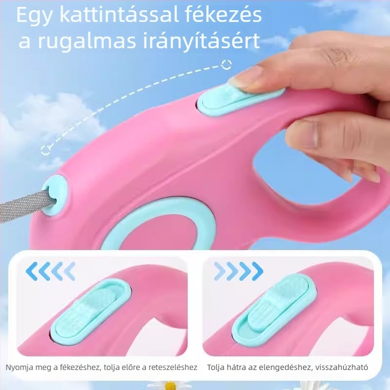 Automata nyújtható kutyapóráz, szakadás elleni védelemmel, kicsi és közepes méretű kutyáknak (Teddy, Corgi) és macskáknak