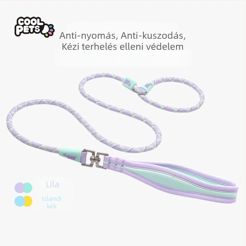 COOLPETS fényvisszaverő kutya póráz lánccal közepes és nagy testű kutyák számára, edzőpóráz, anti-tekeredés, kényelmes fogantyú