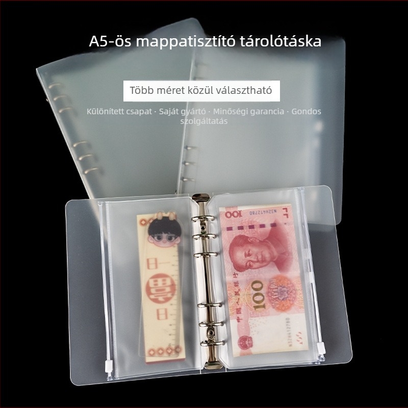 6 lyukú A5 matt irattartó taska cipzárral, levehető maggal
