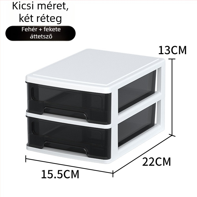 Íróasztalhoz való fiókos tároló doboz, átlátszó műanyag, kozmetikumok és irodai kellékek számára