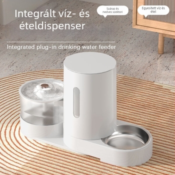 Elektronikus kisállat vízadagoló és automata etető macskáknak és kutyáknak, nagy kapacitású, száraz–nedves elválasztás, integrált víz- és etetőrendszer