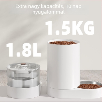 Elektronikus kisállat vízadagoló és automata etető macskáknak és kutyáknak, nagy kapacitású, száraz–nedves elválasztás, integrált víz- és etetőrendszer