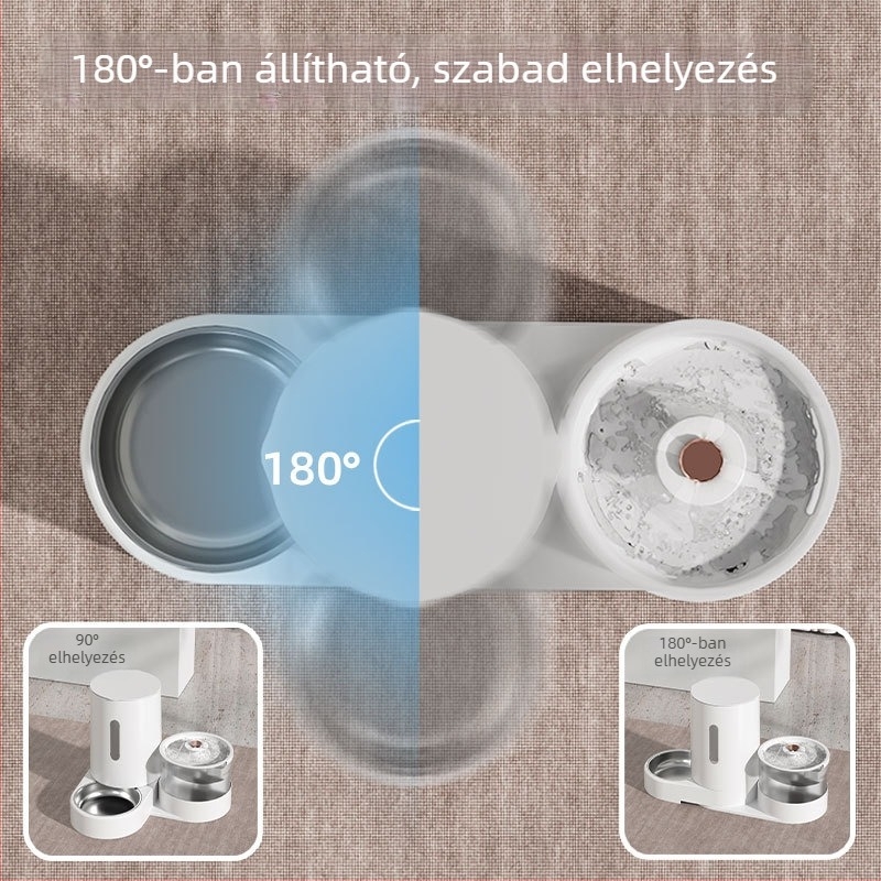 Elektronikus kisállat vízadagoló és automata etető macskáknak és kutyáknak, nagy kapacitású, száraz–nedves elválasztás, integrált víz- és etetőrendszer