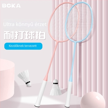 Badminton ütő, kettős készlet – vas ötvözet váz, nylon húrok, 95–100 g, egyrészes kialakítás, G2 markolat