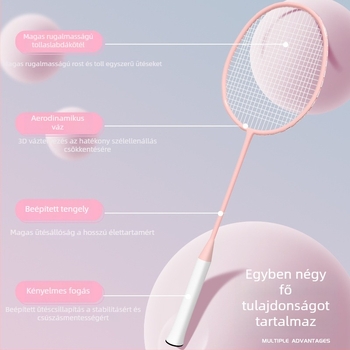 Badminton ütő, kettős készlet – vas ötvözet váz, nylon húrok, 95–100 g, egyrészes kialakítás, G2 markolat
