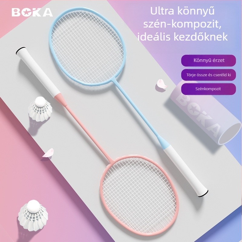 Badminton ütő, kettős készlet – vas ötvözet váz, nylon húrok, 95–100 g, egyrészes kialakítás, G2 markolat