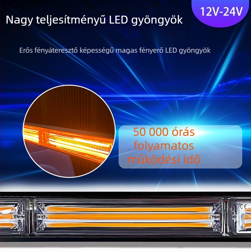 Kamion COB hosszú LED-stroboszkópos fény a tetőre – alumíniumötvözet, 24V, 36W, vízálló (Modell: Long strobe light)